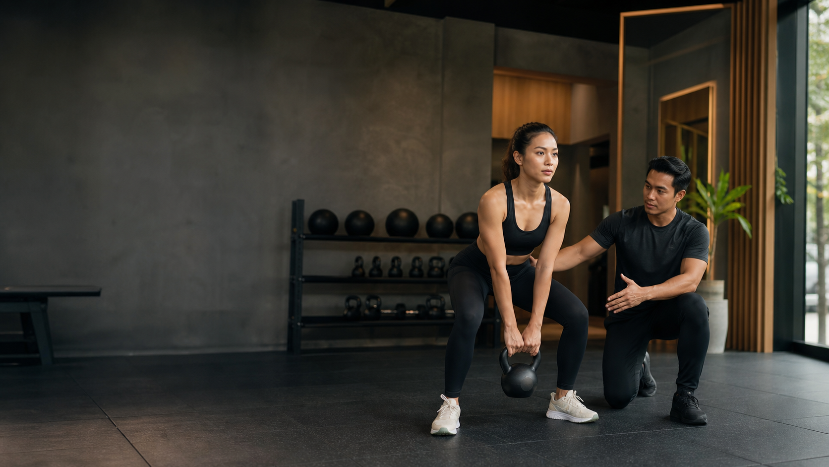 Boutique gym kettlebell training session