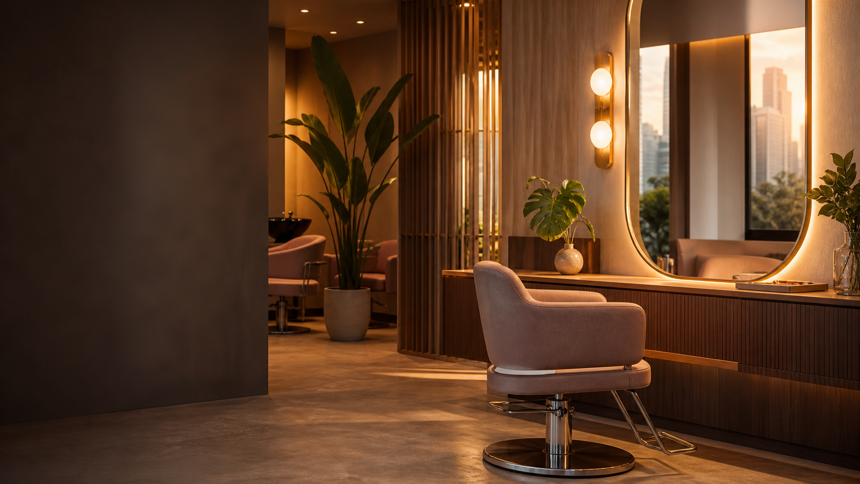 Warm contemporary hair salon styling station