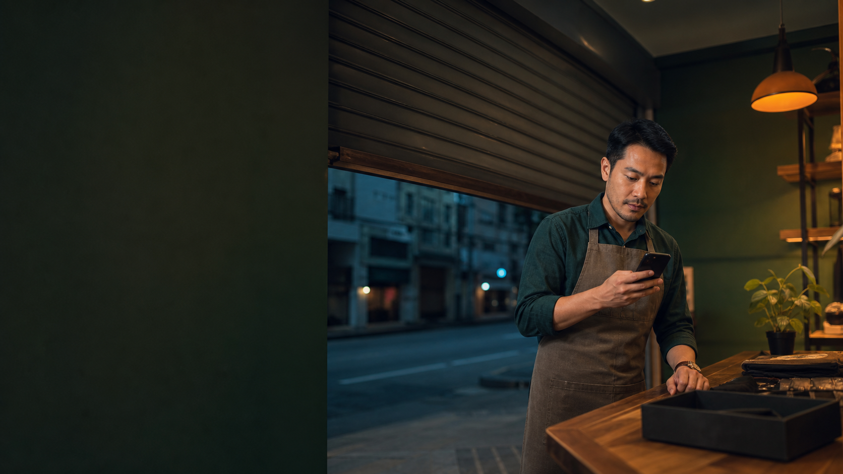 Business owner receiving a customer enquiry while closing a shop