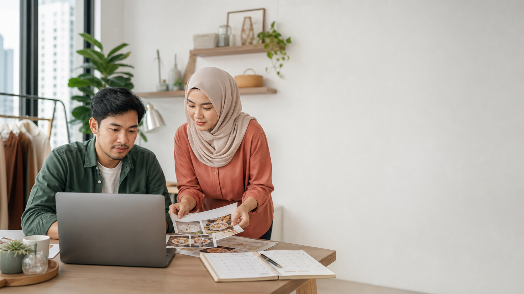Business owners preparing customer information together